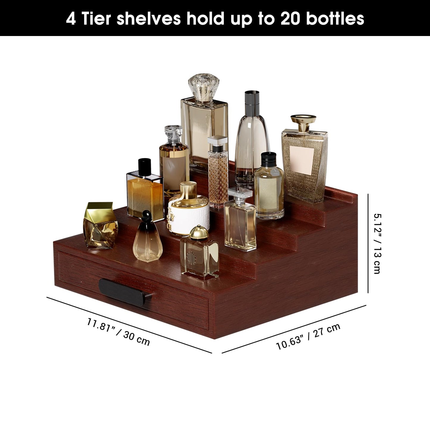 ProCase 4 Tiers Wooden Cologne Organizer for Men, Perfume Display Stand Shelf with Drawer, Men's Cologne Storage Rack, A Perfect Cologne Holder Gift for Men -Espresso