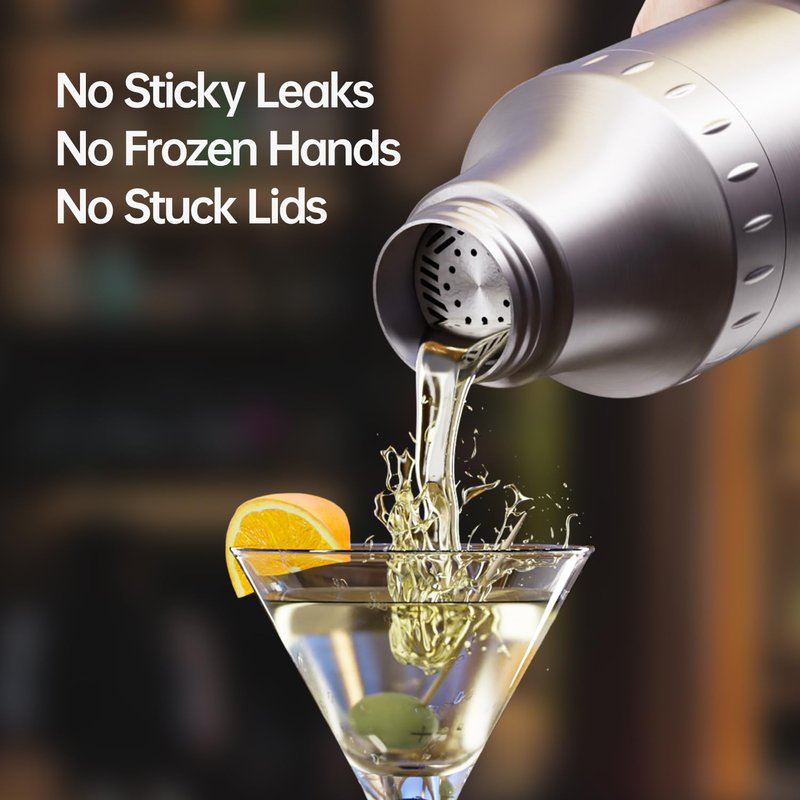 Magcheer Hybrid Cocktail Shaker Set | Vacuum Insulated Stainless Steel Martini Shaker with Strainer & Jigger Lid | Travel cocktail kit with Bartender Accessory Tools | 30oz | Silver