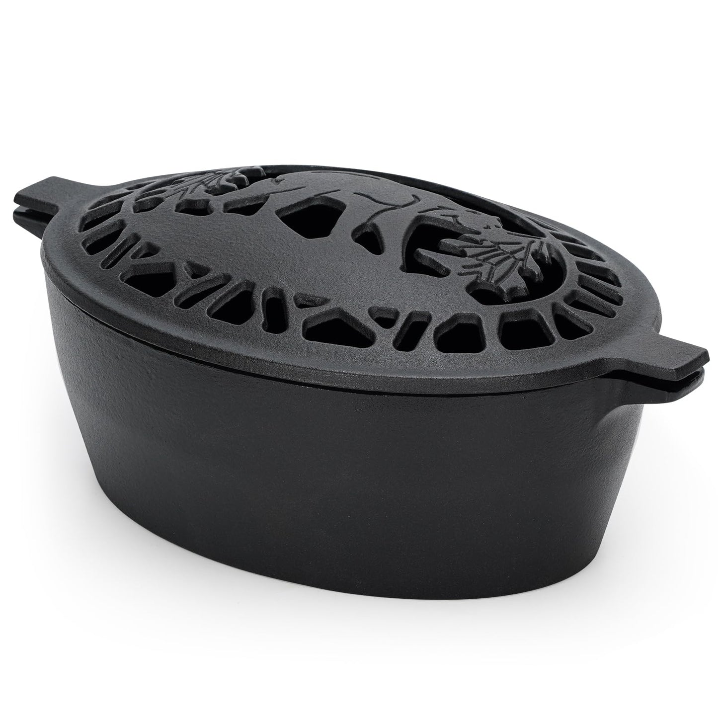 MYFIREPLACEDIRECT Wood Stove Steamer 2.5 Quart, Wood Stove Humidifier with Decorative Bear Pattern, Cast Iron Steamer for Wood Stove Rust Resistant Matte Black