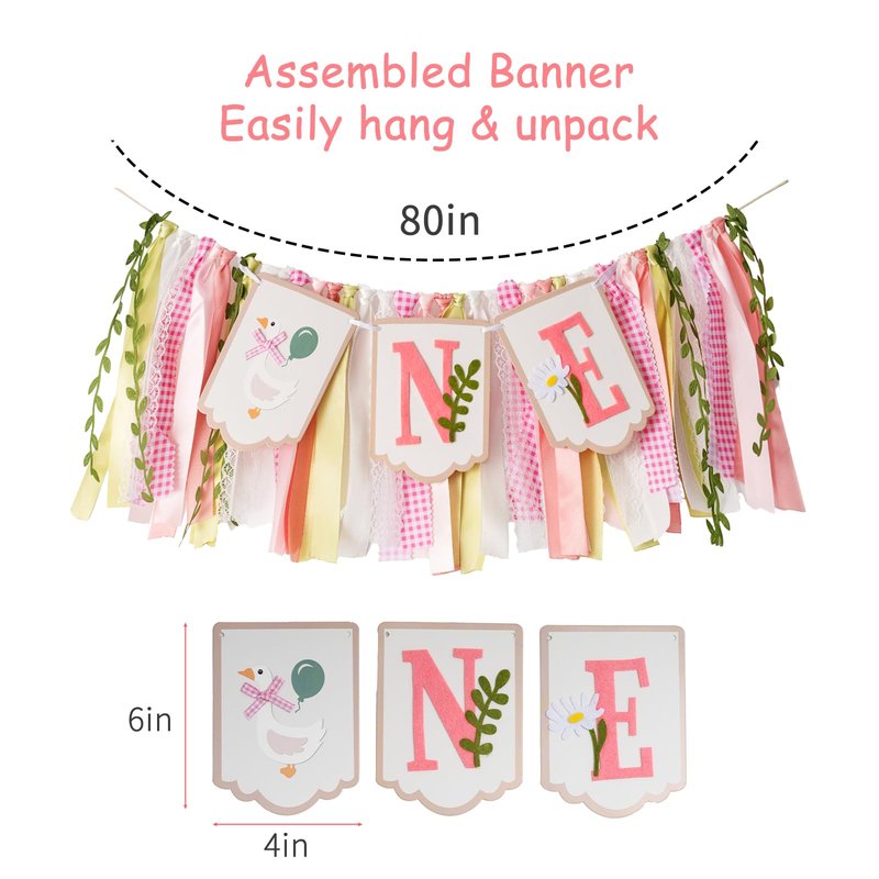 Pre - stung Silly Goose High Chair Banner for Girls1st Birthday - Pink & Gold Baby Girl Cake Smash Cake Smash Props, Premium First Birthday ONE Banner Party Decoration