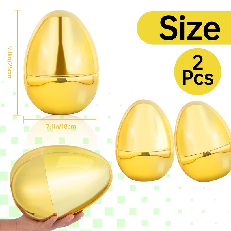 NJN 2Pcs 250mm/10inch Gold eggs, Golden easter eggs, Plastic easter eggs perfect for easter egg hunt, metallic empty Surprise egg