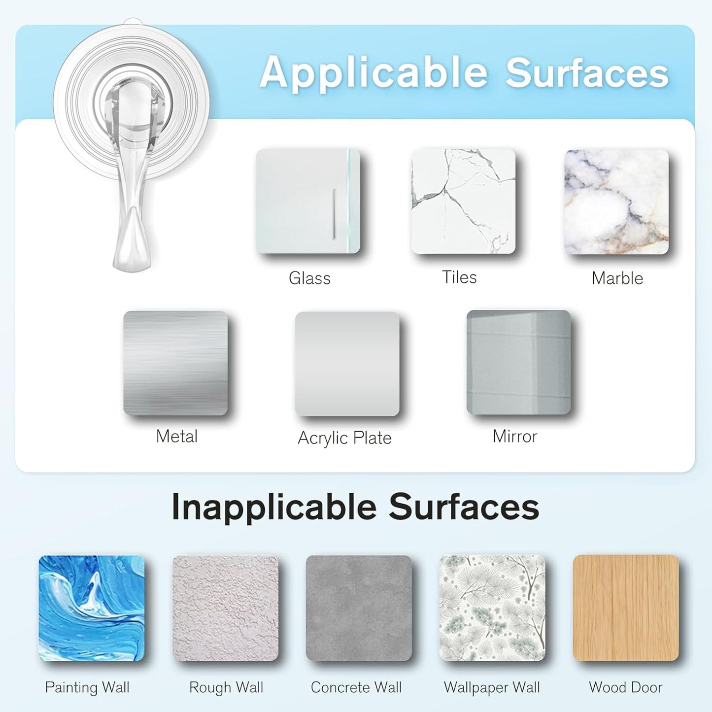 VIS'V Suction Cup Hooks - Heavy Duty, Removable & Reusable Shower Hooks | Clear, 4 Pack