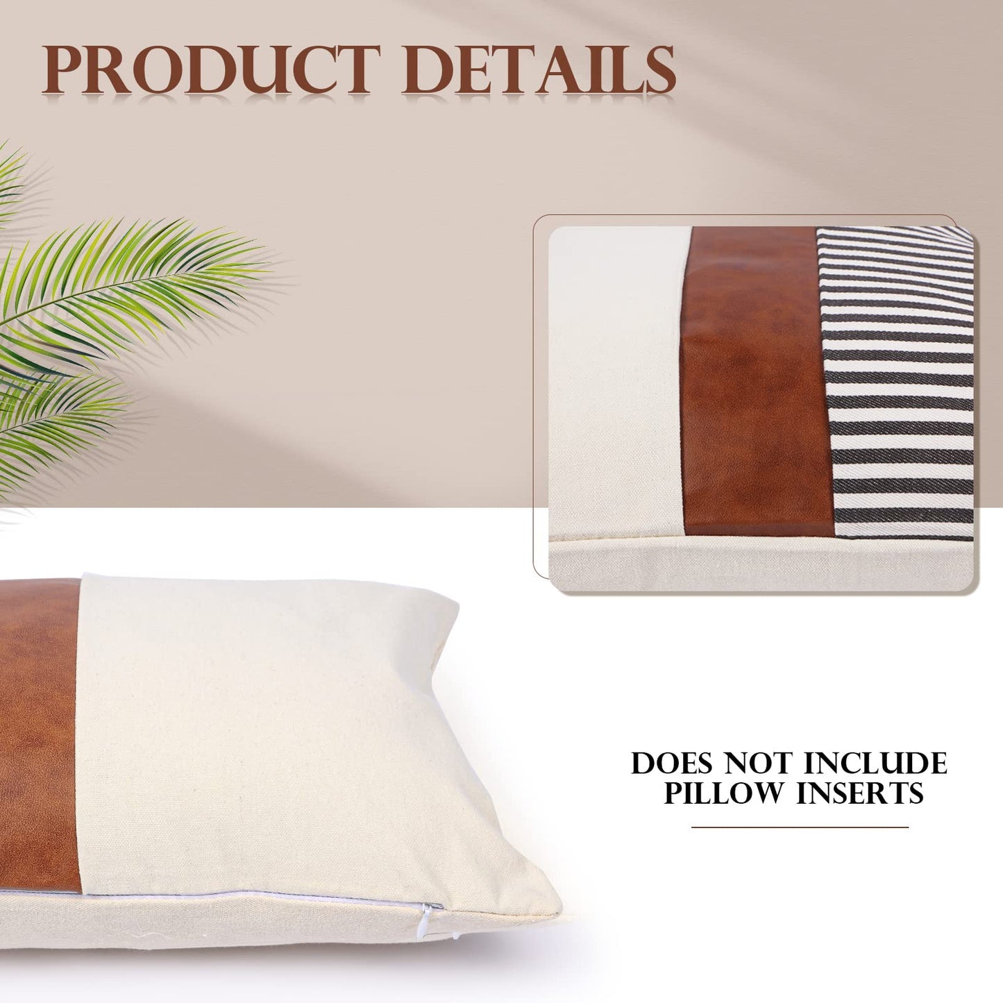 Tradder Farmhouse Decorative Pillow Covers Set of 5 20x20 18x18 12x20 Inch Modern Boho Faux Leather and Linen Stripe Pillowcase for Home Couch Living Room Decor(Cool Style, Cool Style)