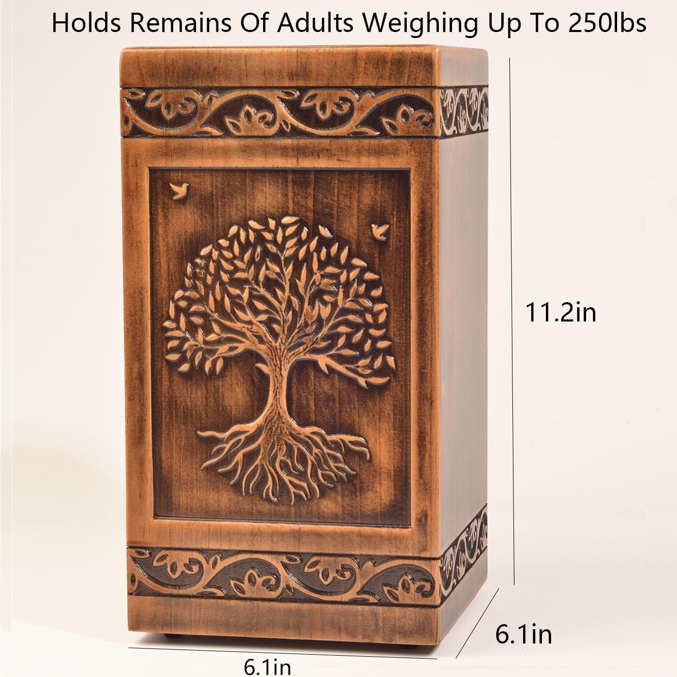 Handmade Wooden Engraved Urn for Human Ashes Adult Male Female Satin Bag Cremation urns Box (Butterfly(250lbs))