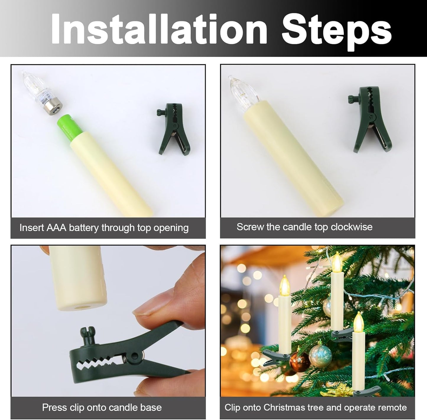 TECHLONG Flickering Christmas Tree Candle Lights - 20 PCS Battery Operated with Remote Timer | Flameless LED for Holiday Decor