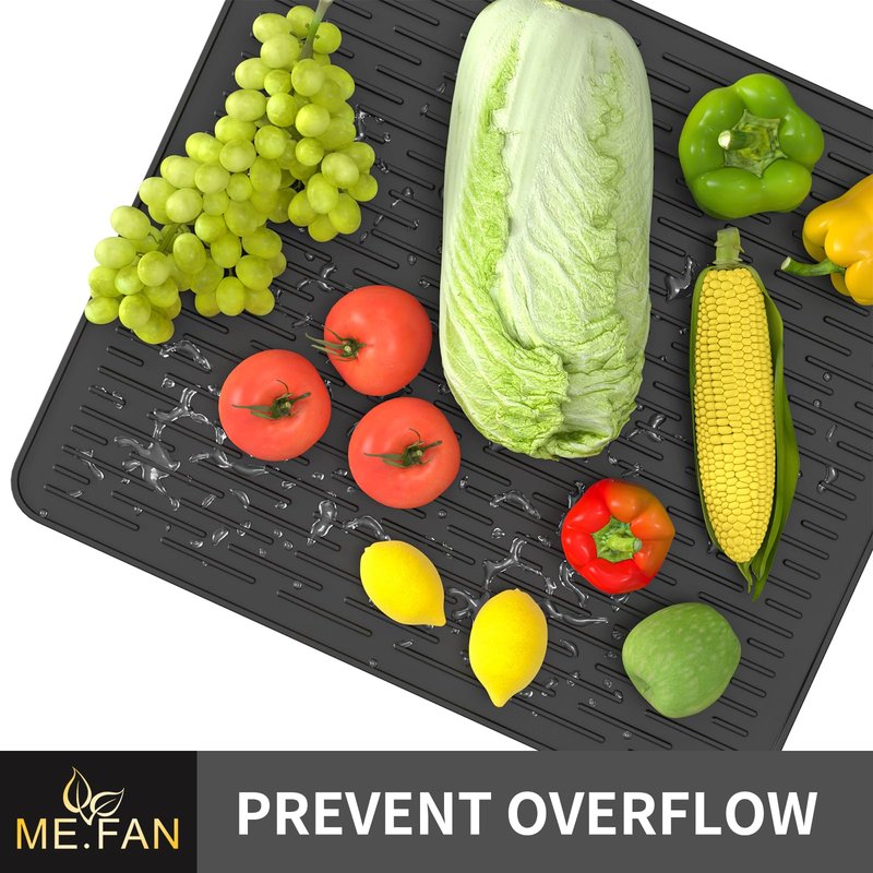 ME.FAN Silicone Dish Drying Mat for Kitchen Counter, Dish Drying Pad for Sink, Refrigerator or Drawer, Countertop Protection Pad M - 16''×12'' - Black