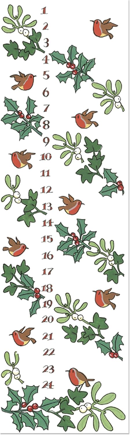 Holly and The Ivy Advent Candle - 15.5" Unscented Christmas Countdown Wax Candle - Festive Decor, Made in England
