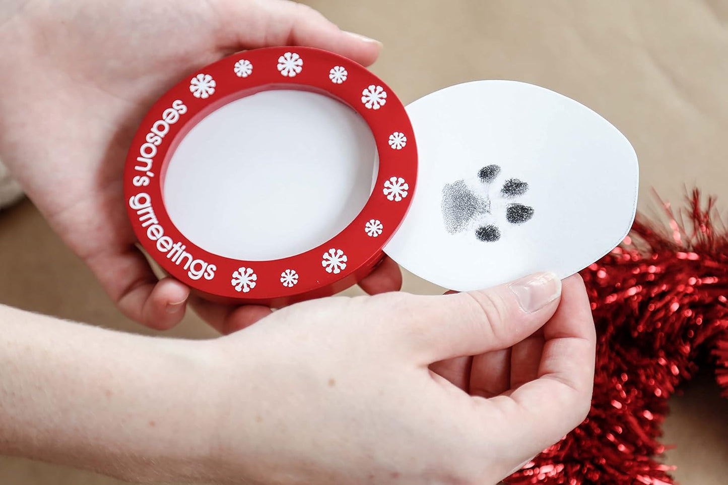 Double-Sided Christmas Pawprint Ornament for Dogs & Cats - DIY Keepsake with Clean-Touch Ink Pad