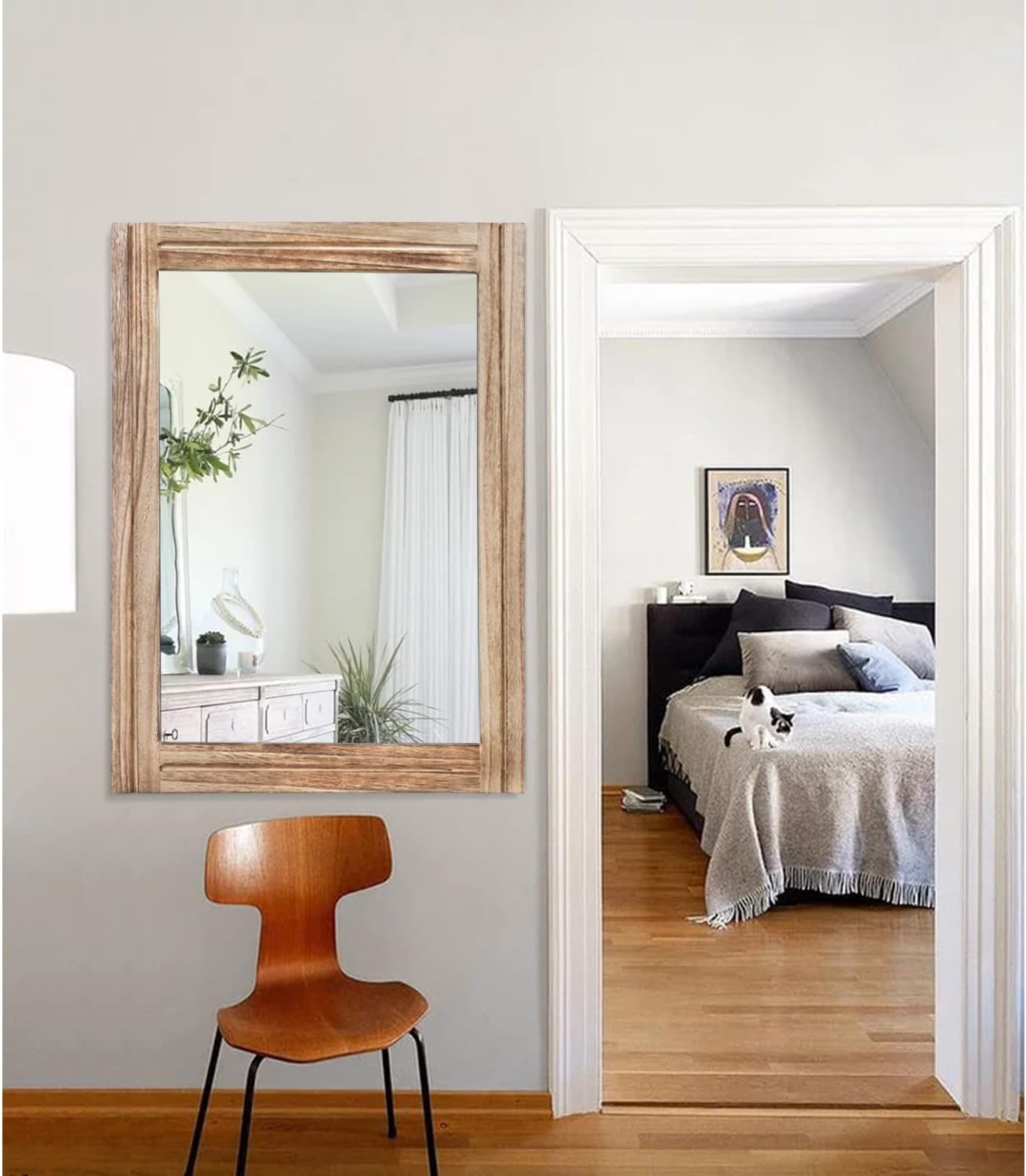 AAZZKANG Rustic Mirror for Wall with Rectangle Wood Framed Decorative Hanging Mirrorrs Large 28"x20"for Bedroom Bathroom Living Room Dressing Room