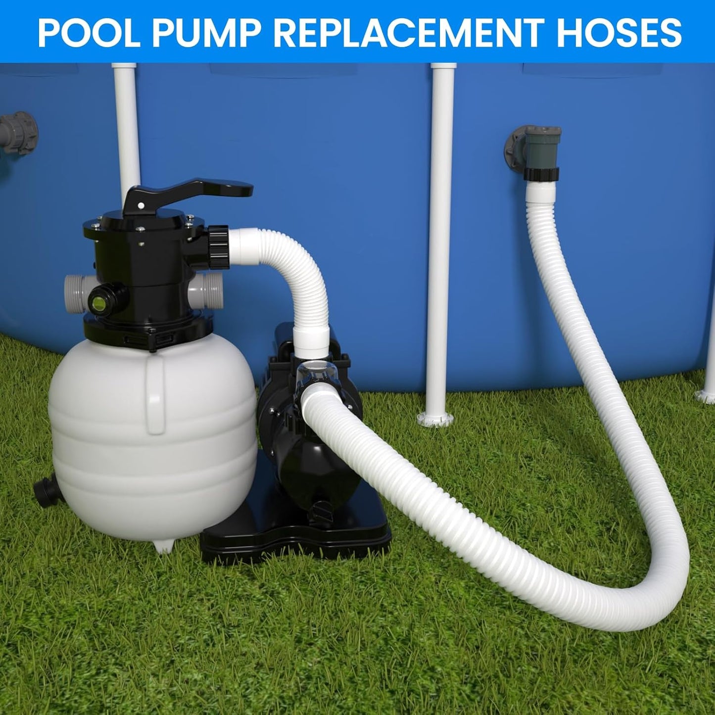 Skiennix Pool Hose Replacement - 1.5" x 40" for Above Ground Pools | Pack of 2, White, Compatible with Filters