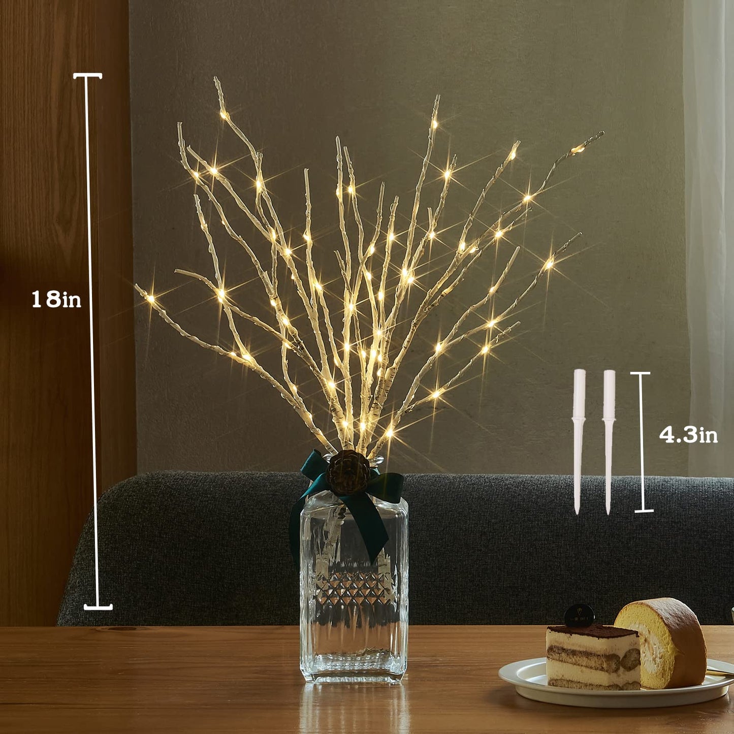 BAOLITVINE Lighted Birch Branches with Timer 70 Fairy Lights 18IN, Twig Lights for Indoor Outdoor Home Christmas Wedding Vase Decorations