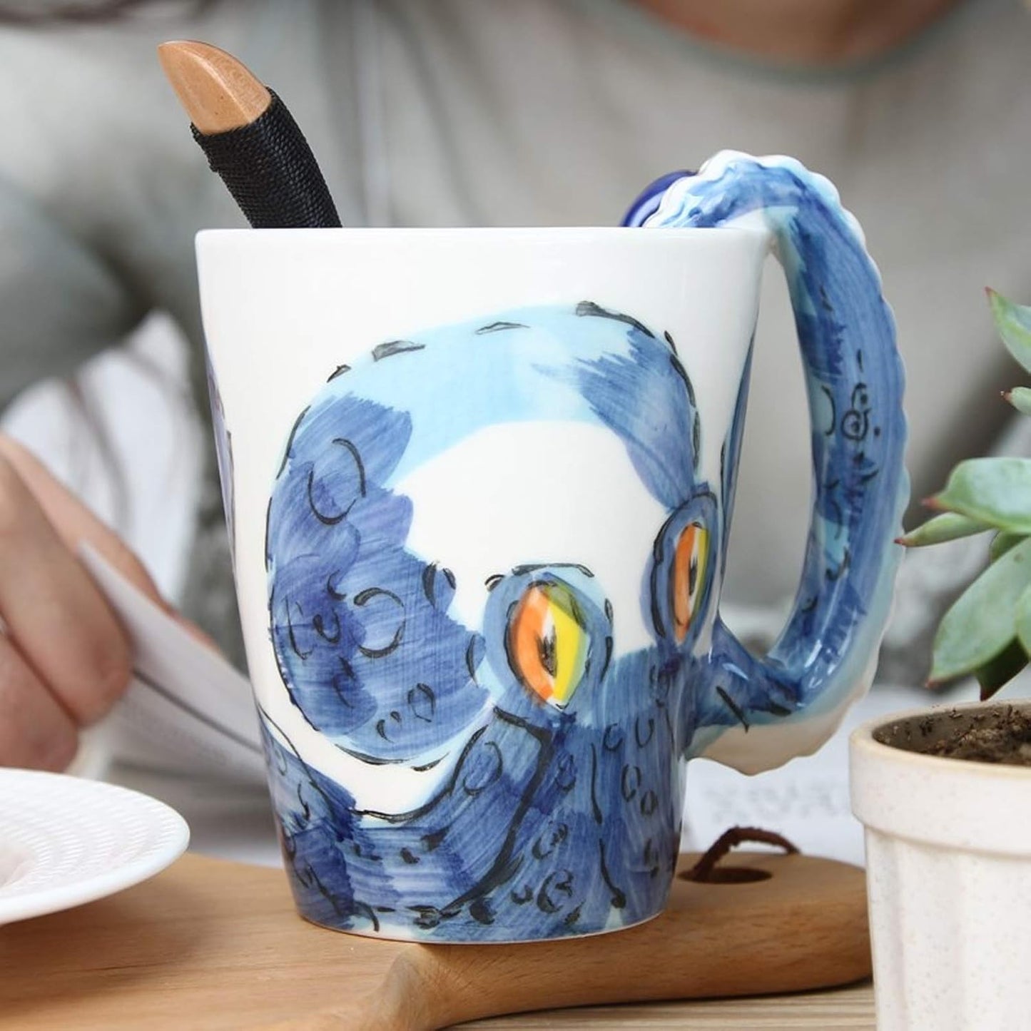 Ocean Style Octopus Ceramic Coffee Mug - Handmade Art Milk Cup for Unique Gifts