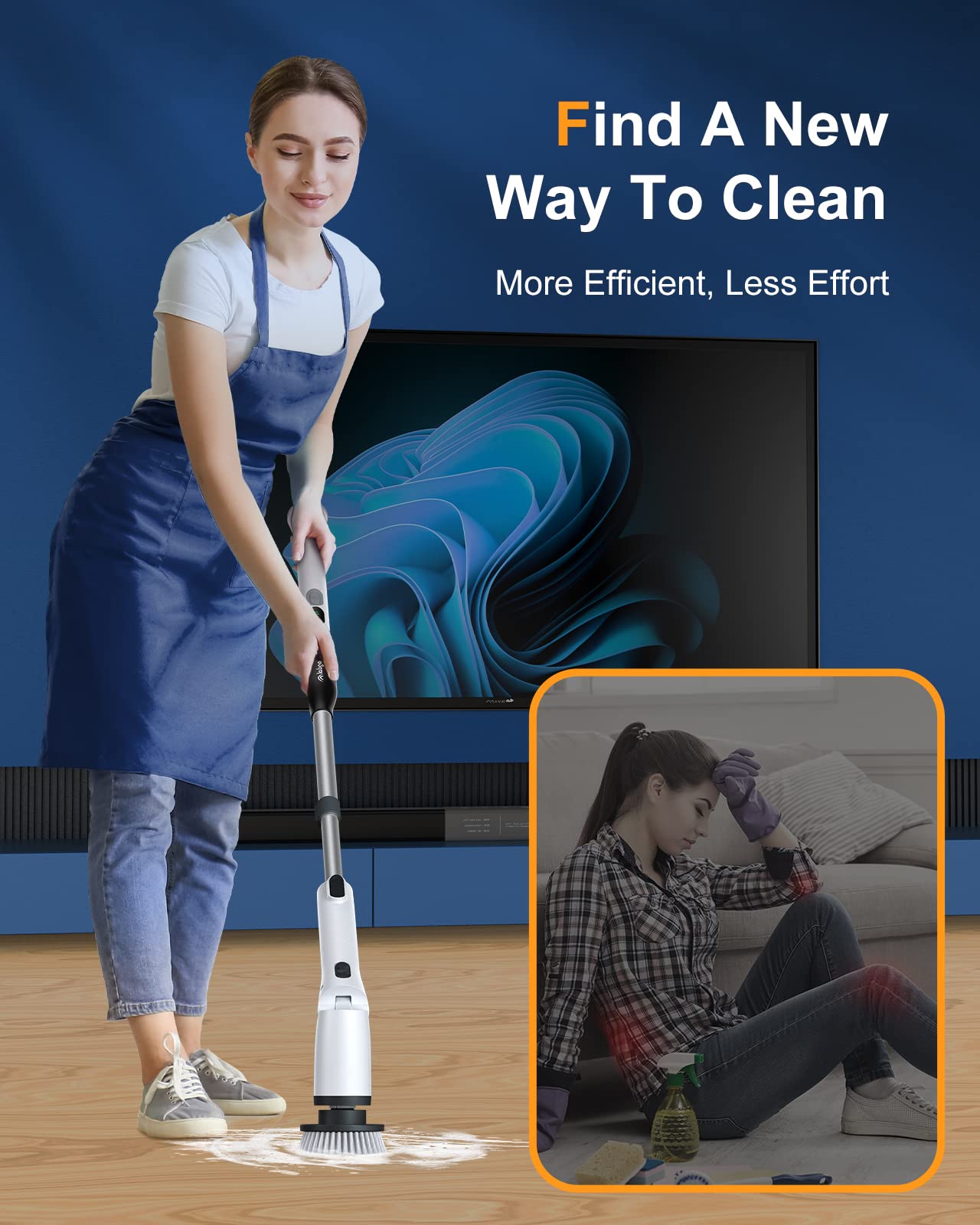 LABIGO Electric Spin Scrubber LA2 Pro, Shower Cleaning Brush with Display and 4 Replaceable Brush Heads,2 Adjustable speeds, 3 Adjustable Extension Handle, Power Cleaning Brush for Bathroom Tile Black