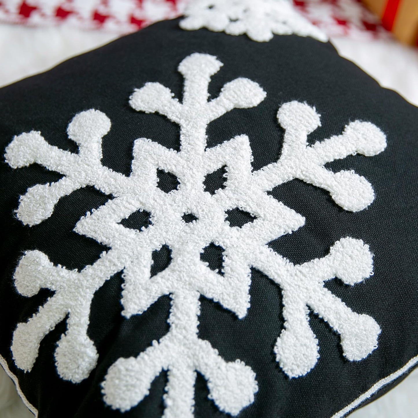 Christmas Snowflake Embroidered Throw Pillow Covers - 18x18 Cotton Linen, Set of 2