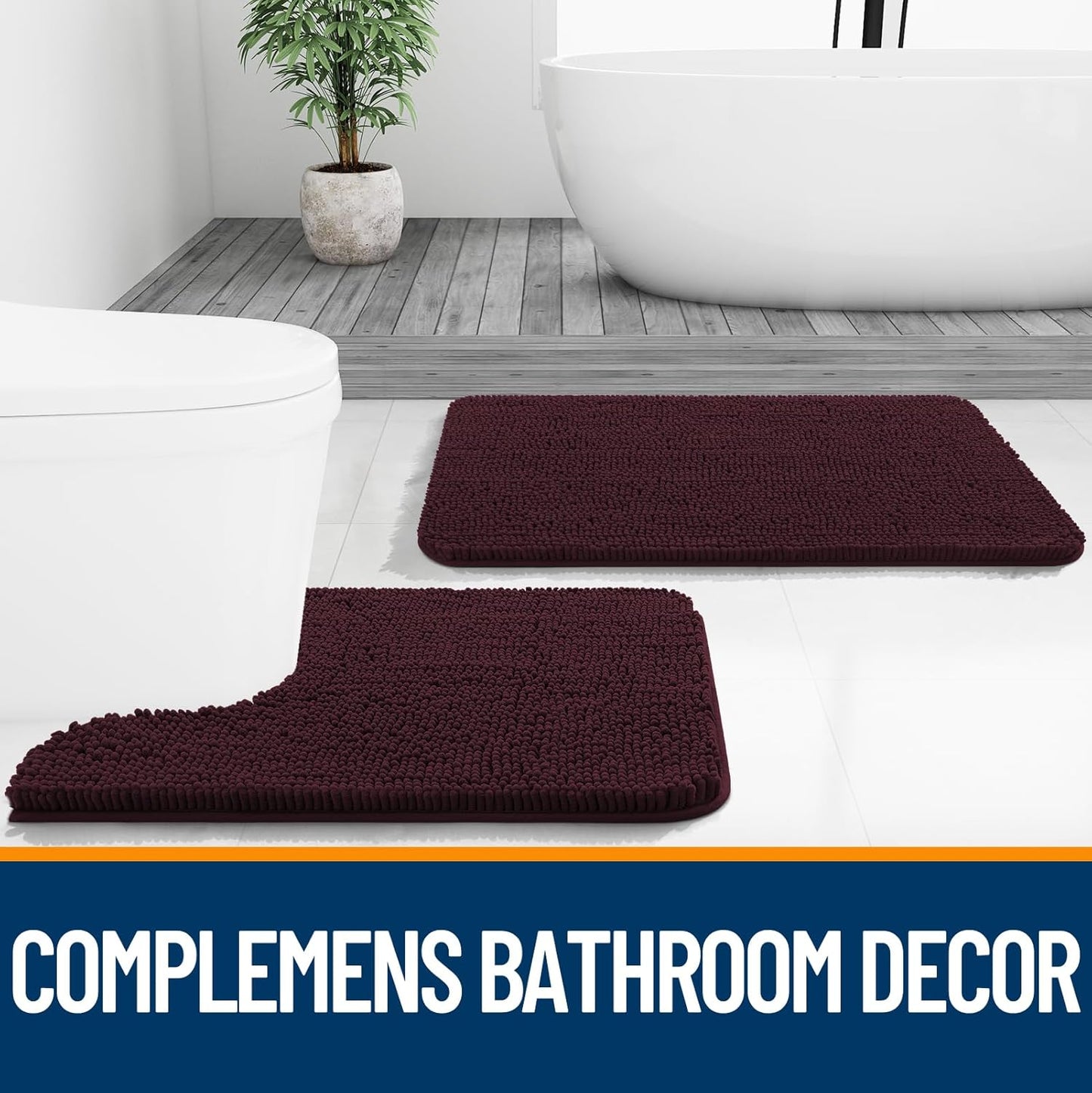 OLANLY Bathroom Rugs - Extra Soft Chenille Bath Mats with Rubber Backing | Quick Dry, Machine Washable, 30x20, Black Cherry