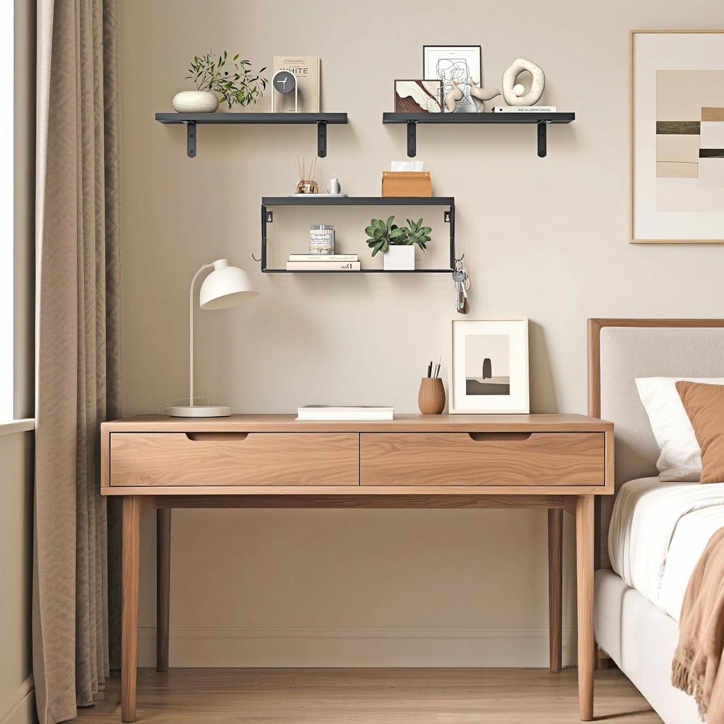 Regine Switzerland Floating Bathroom Shelves - Set of 3 Wall-Mounted Wooden Shelves for Modern Decor | Ideal Over-Toilet Storage in Black