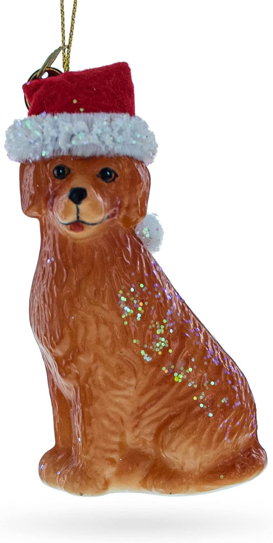 Golden Retriever Christmas Ornament - Festive Santa Hat Glass Decoration