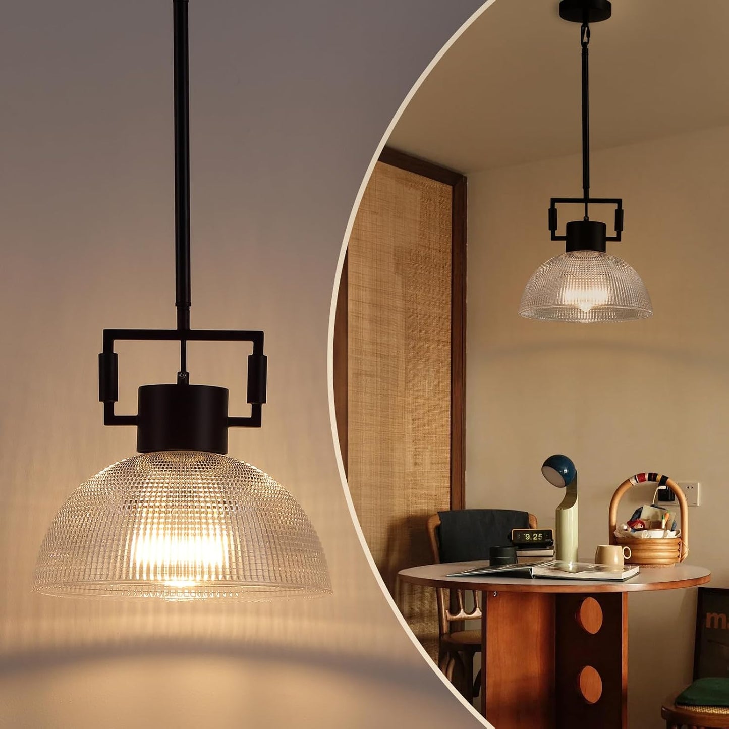 Pendant Lights Kitchen Island, 11.8" Gold Glass Pendant Lights Modern Vintage Fluted Large Dome Shade Brass Island Lights for Kitchen Dining Room Hallway Bedroom Restaurant.
