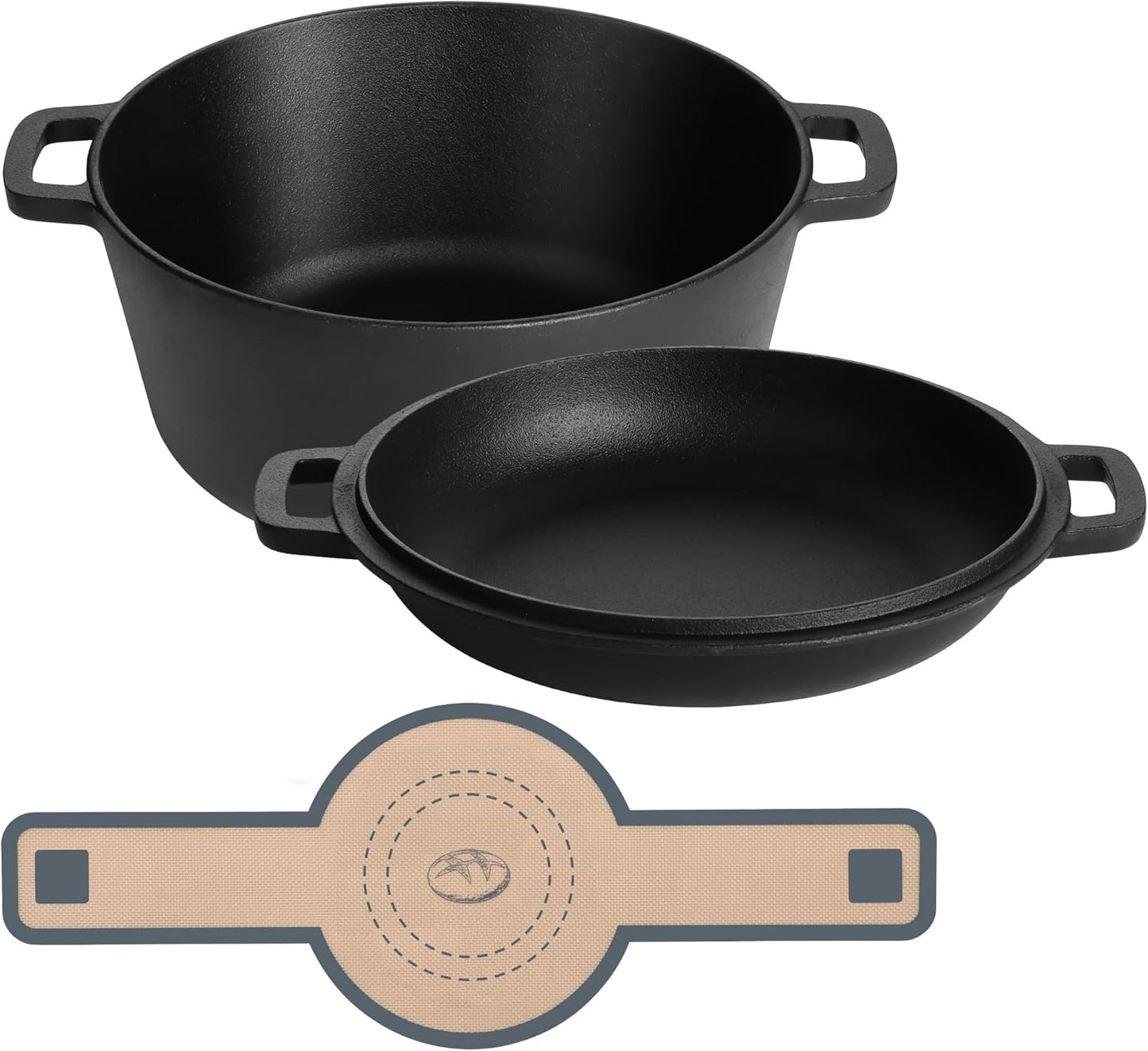 E-far 5 Quart Enameled Cast Iron Dutch Oven, 2 in 1 Dutch Oven Pot with Skillet Lid and Silicone Bread Sling, Ideal for Bread Baking, Cooking, Stewing, Frying, Induction & Oven Safe - Red