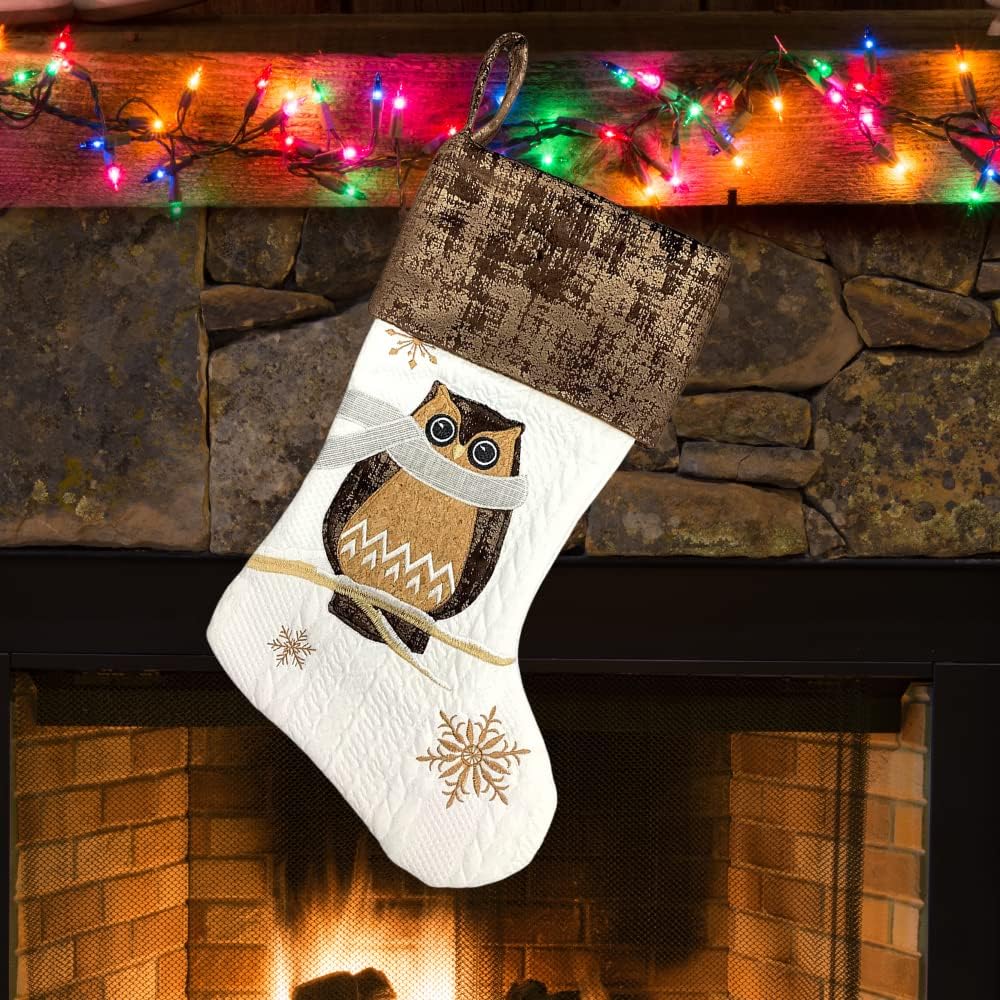 Wood Owl Winter Decoration 18"x11" - Comfy Hour Holiday Collection with Scarf & Snowflake