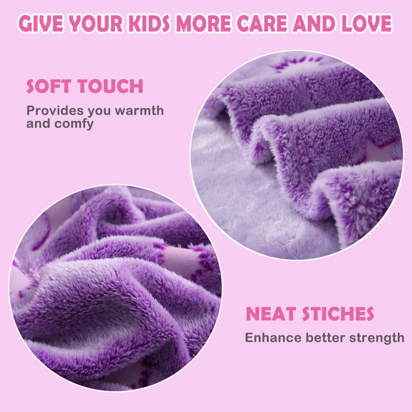 AUIVTY Glow in The Dark Blanket for Girls Birthday Purple Pink Moon Star Soft Throw Blanket for Kids Toddler Teen Girls Women (Purple, 60x80 inch, Moon Star)
