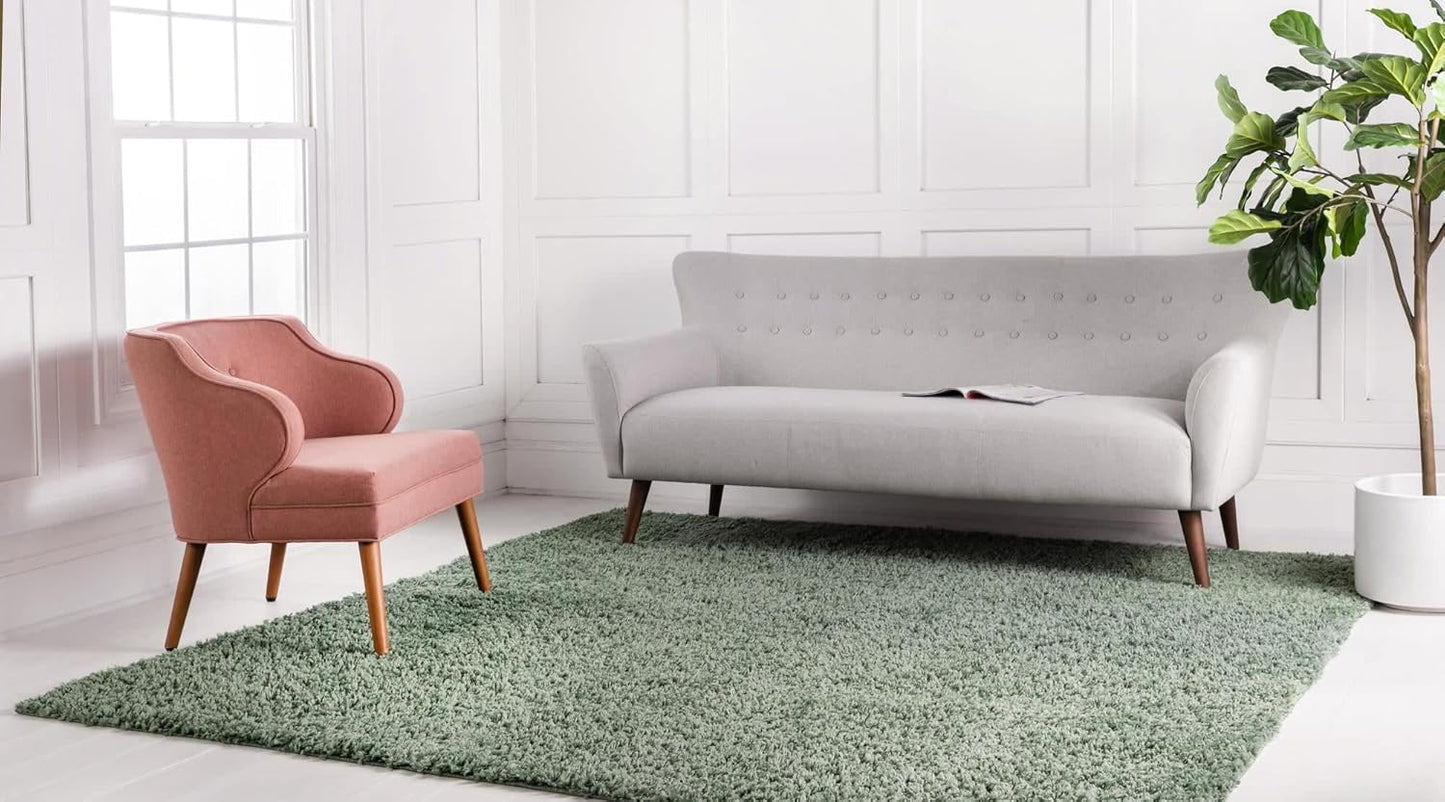 Unique Loom Davos Shag Collection Area Rug - Solid (5' 3" Square, Sage)