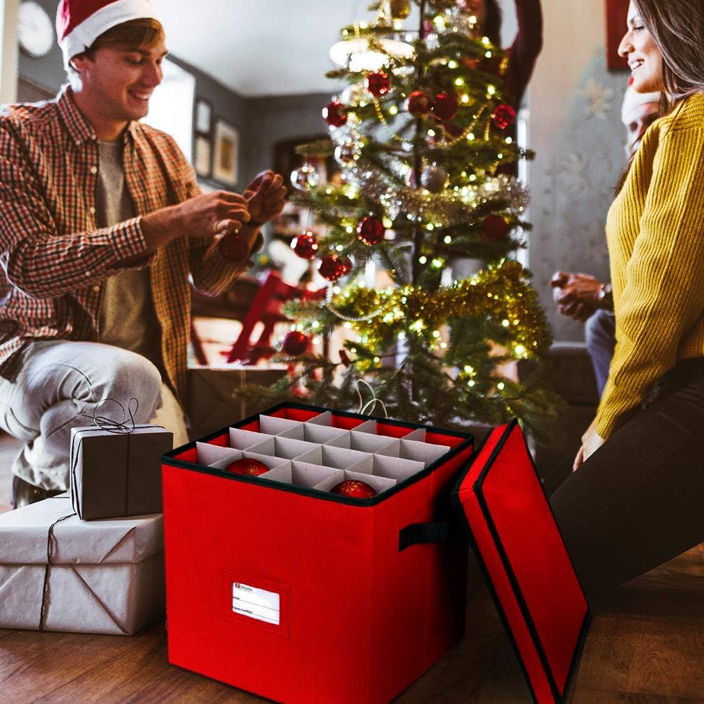 Christmas Ornament Storage Box - Holds 64 Ornaments, 4 Trays & Dividers, Durable 600D Oxford - Holiday Decoration Organizer (Green)