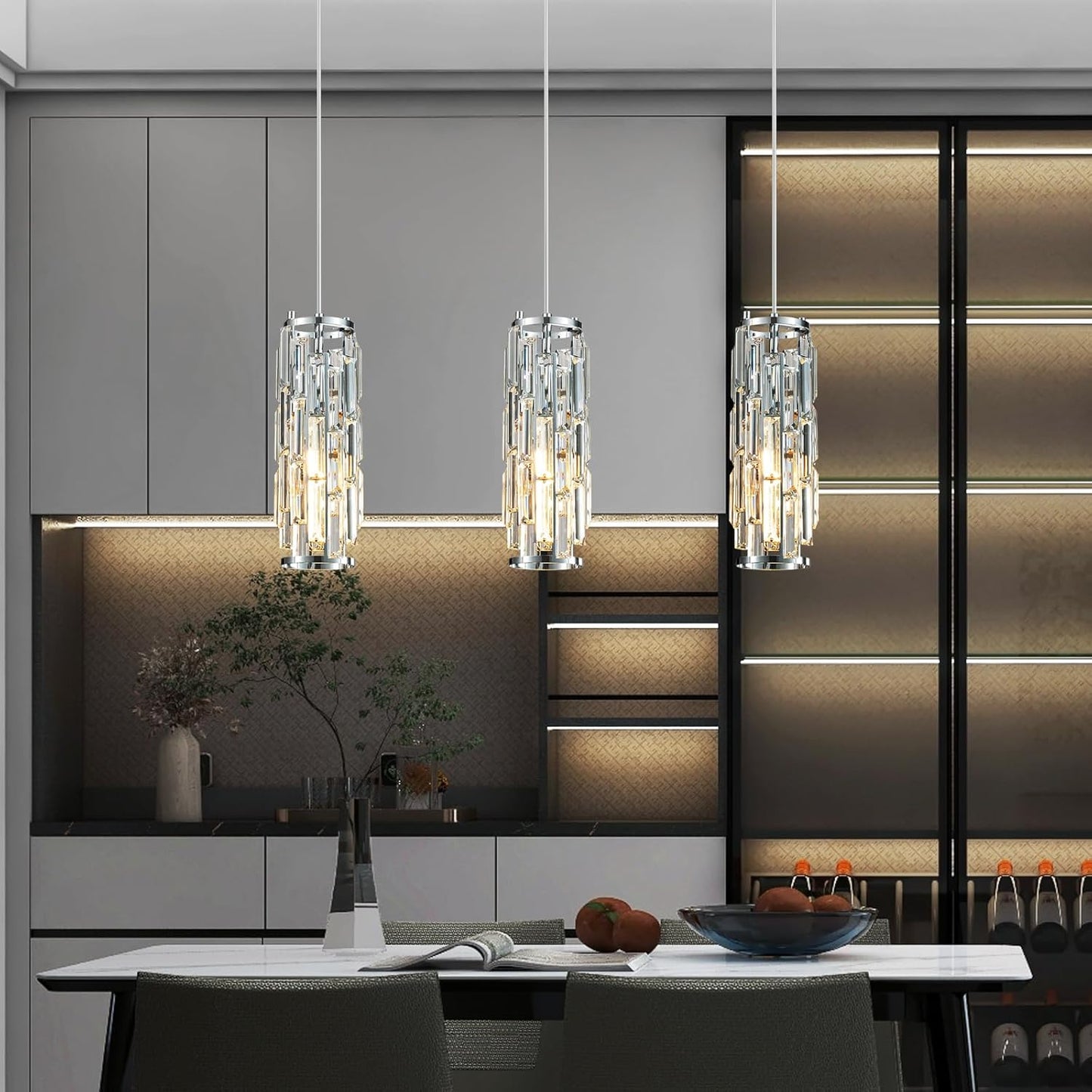Pendant Lights Modern Pendant Lights Kitchen Island Gold Pendant Light Fixture Mini Crystal Chandelier Lighting for Kitchen Island Dinning Room Bedroom Sink (Gold 3-Light)