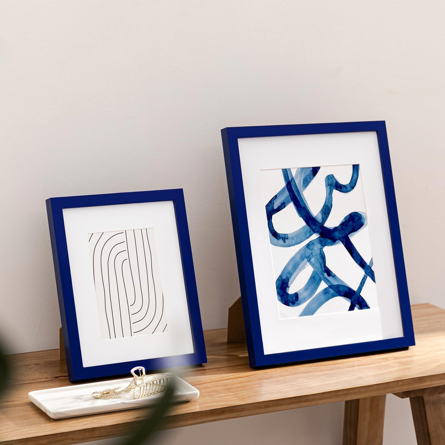 eletecpro 8x10 Picture Frame 4 Pack Made of Pine and Strong Glass, Display 4x6, 5x7 Photos with Mat, and 8x10 No Mat, High-end Modern Home Decor for Wall and Tabletop, Gallery Gift Set, Blue