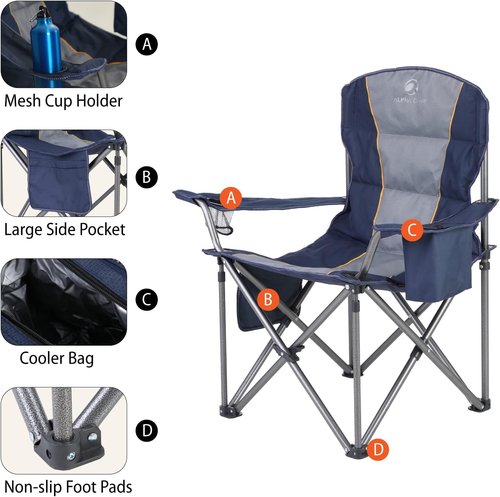 ALPHA CAMP Oversized Folding Camping Chair - Heavy Duty Portable Lawn Chair with Cooler Bag & Cup Holder | Supports Up to 450 LBS