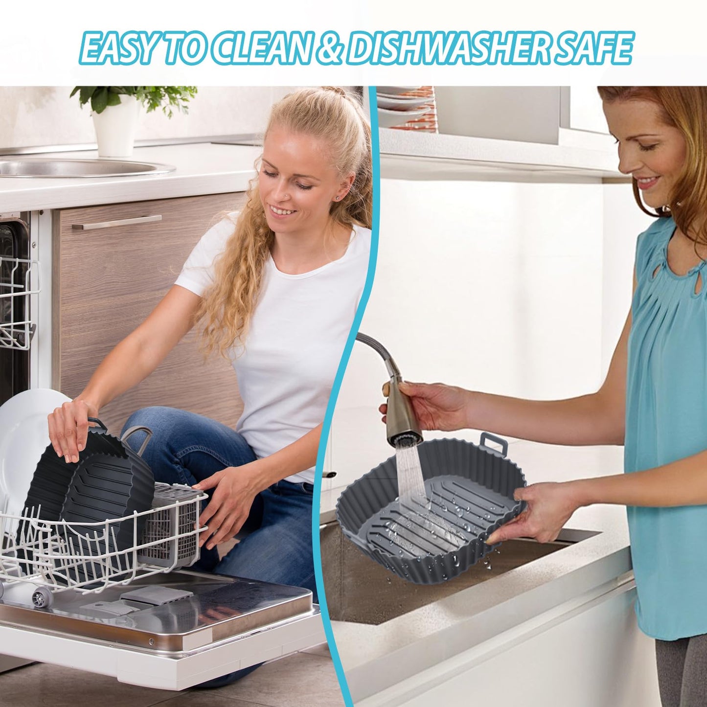 Komzon Silicone Air Fryer Liners Reusable 3 PCS, Airfryer Liners, Silicone Air Fryer Basket Liners Square, Food Grade AirFryer Accessories 4-7 QT, Ktchen Gadgets for Pot Oven Liner Baking Tray Pan