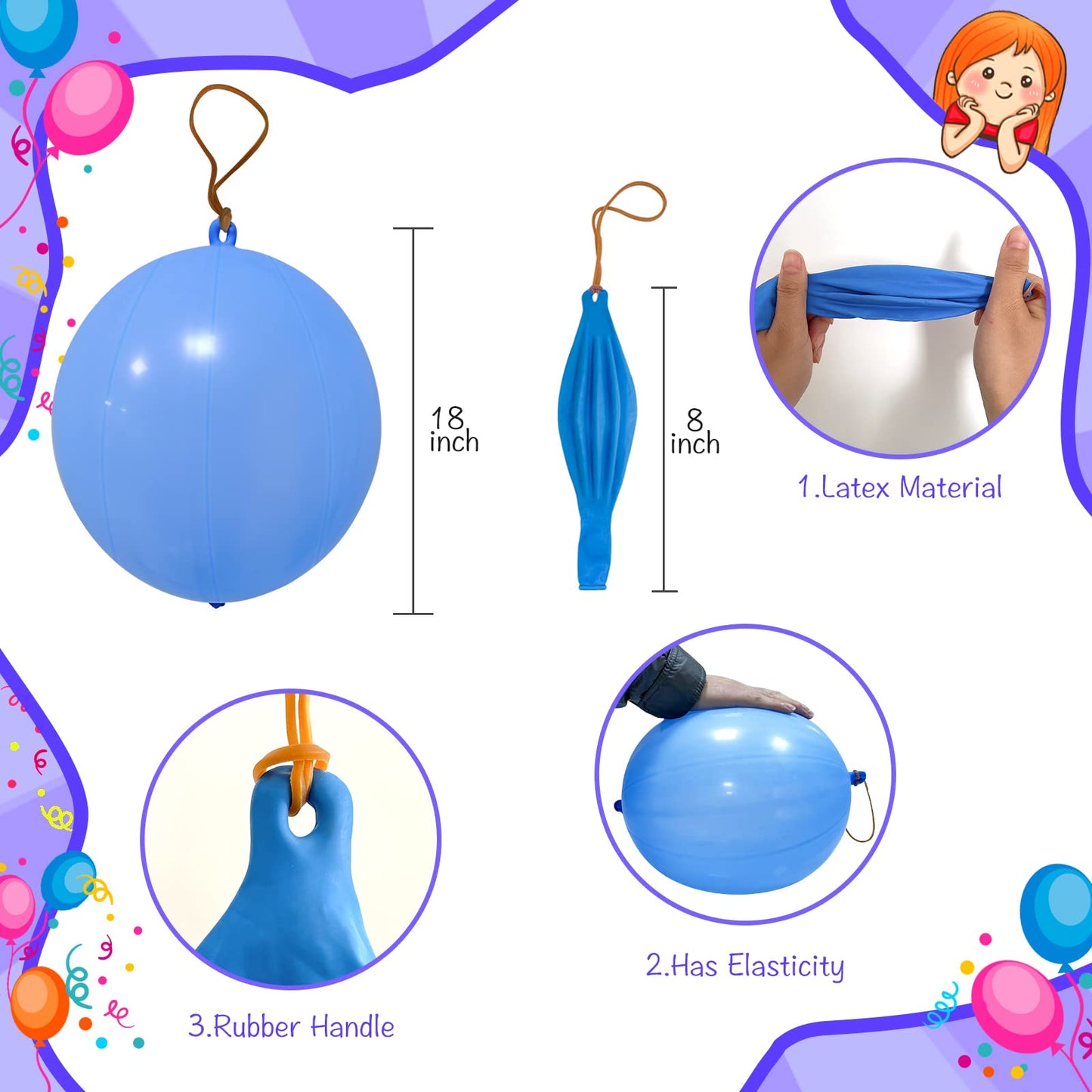 JULLIZ 48pcs Punch Balloons, Punching Balloon Party Favors for kids, Neon Bounce Balloons with Rubber Band for Carnival, Fun, Gift Bag Party Favors