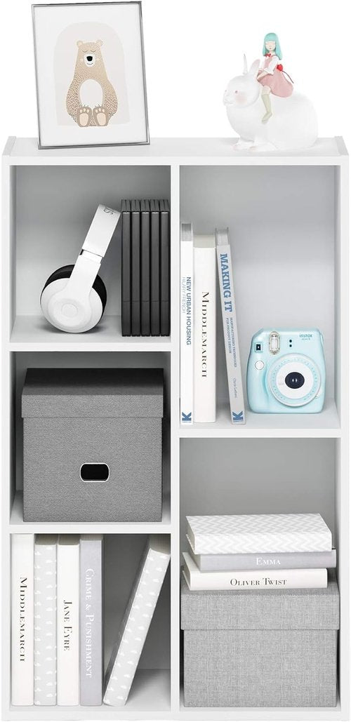 Furinno LUDER 5-Cube Bookshelf - Reversible Design for Easy Assembly | White, 9.4 x 19.5 x 31.5 Inches