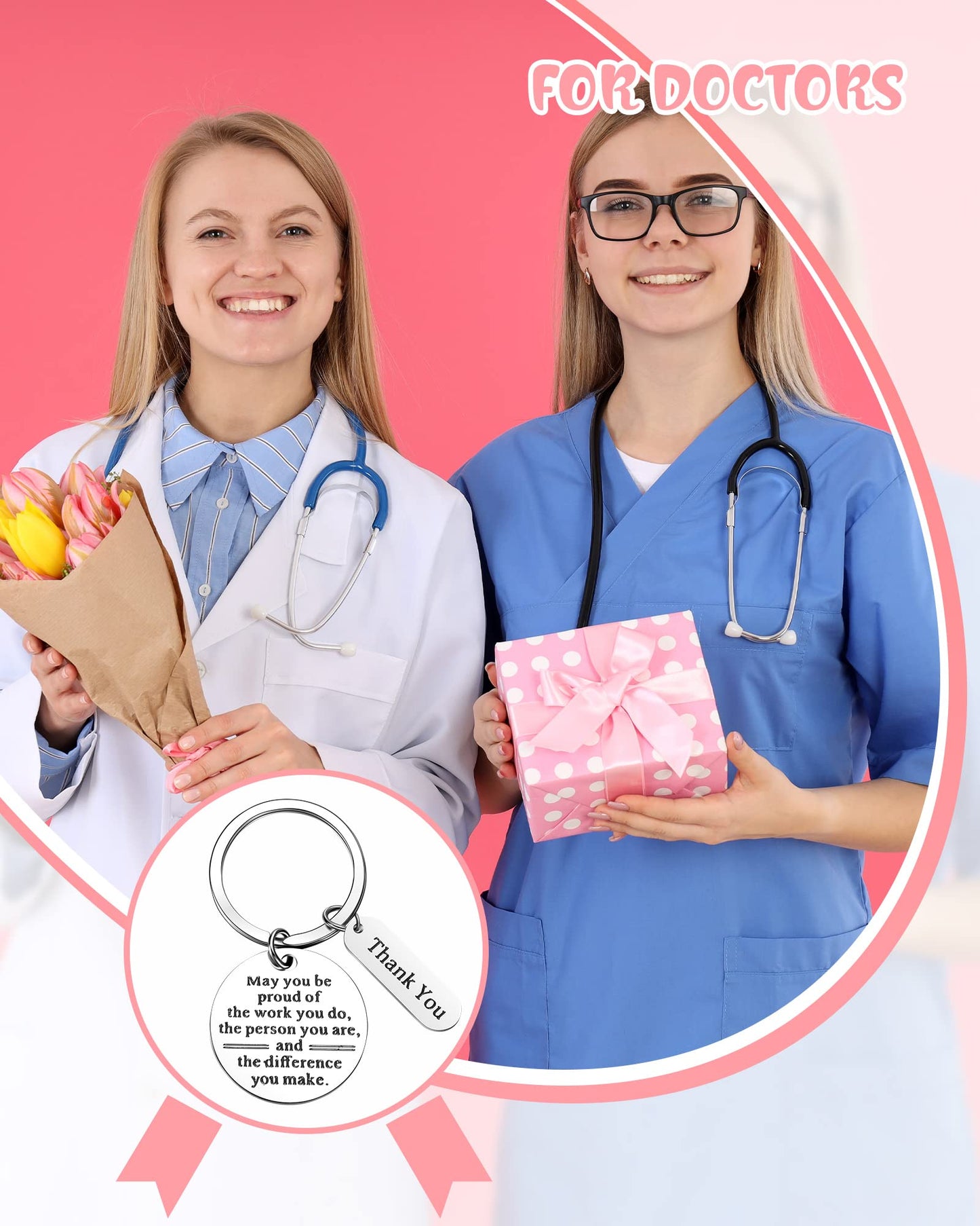 Yinkin 300 Pcs Christmas Employee Thank You Gifts Bulk Gifts for Coworkers Include 100 Inspirational Employee Appreciation Keychain Gifts 100 Organza Bags 100 Cards for Teacher Nurse Team(Silver)