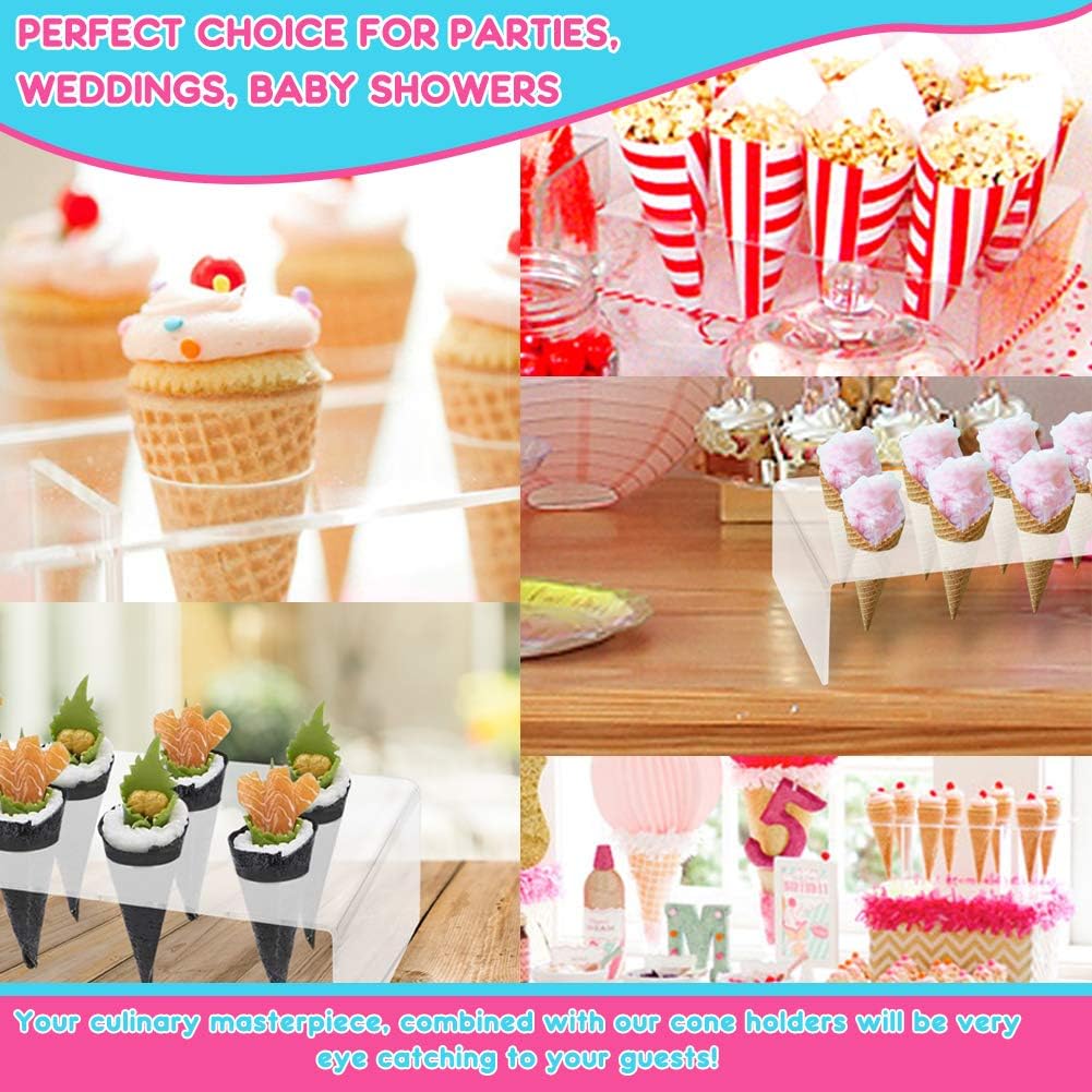 10-Hole Clear Acrylic Ice Cream Cone Holder Stand for Snow Cones, Sushi, & More - Recipe Ebook Included