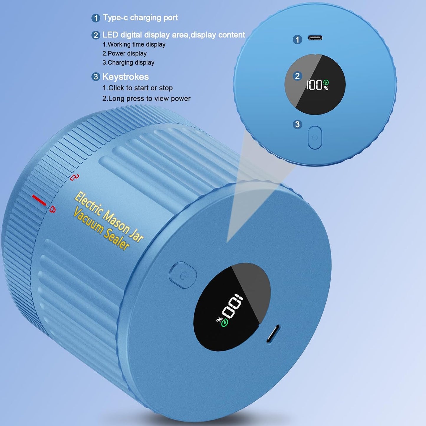LOVE MOMENT Electric Mason Jar Vacuum Sealer Kit - Black & Blue for Fresh Food Storage
