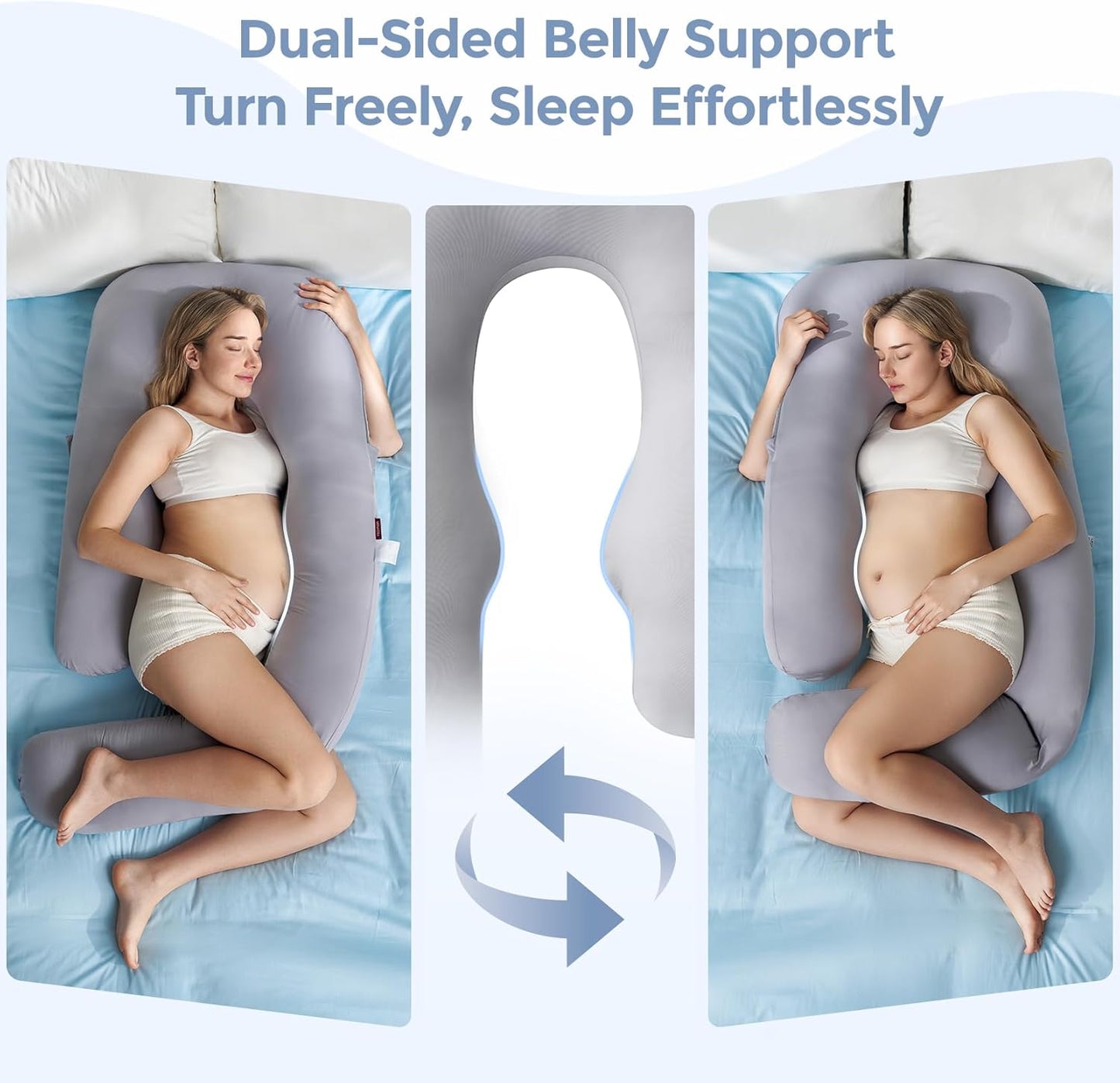 Momcozy Pregnancy Pillow - Cooling Cover & Adjustable Leg Support | Full Body Maternity Pillow, 50-72 Inch, Grey