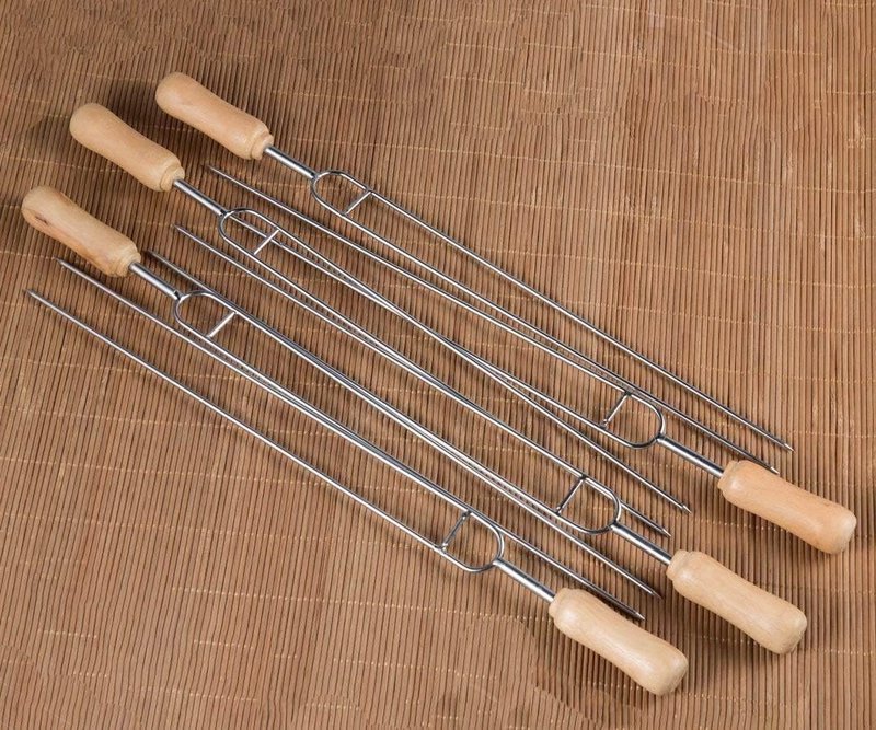 IMEEA 15.3-Inch Double Prong Stainless Steel Kabob Skewers for Grilling BBQ Kebabs Skewers with Wooden Handle Reusable Shish Kebab Forks for Meat, Vegetables, Shrimp