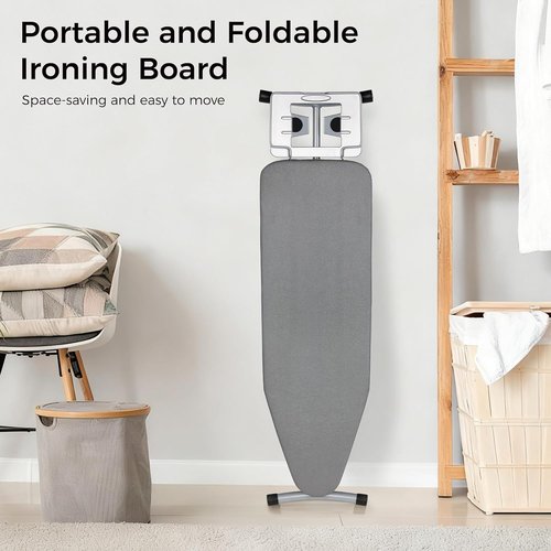 Hvygss Height-Adjustable Ironing Board - Heavy-Duty, Heat-Resistant Design | Foldable & Sturdy Steel Legs (Grey, 43x13)