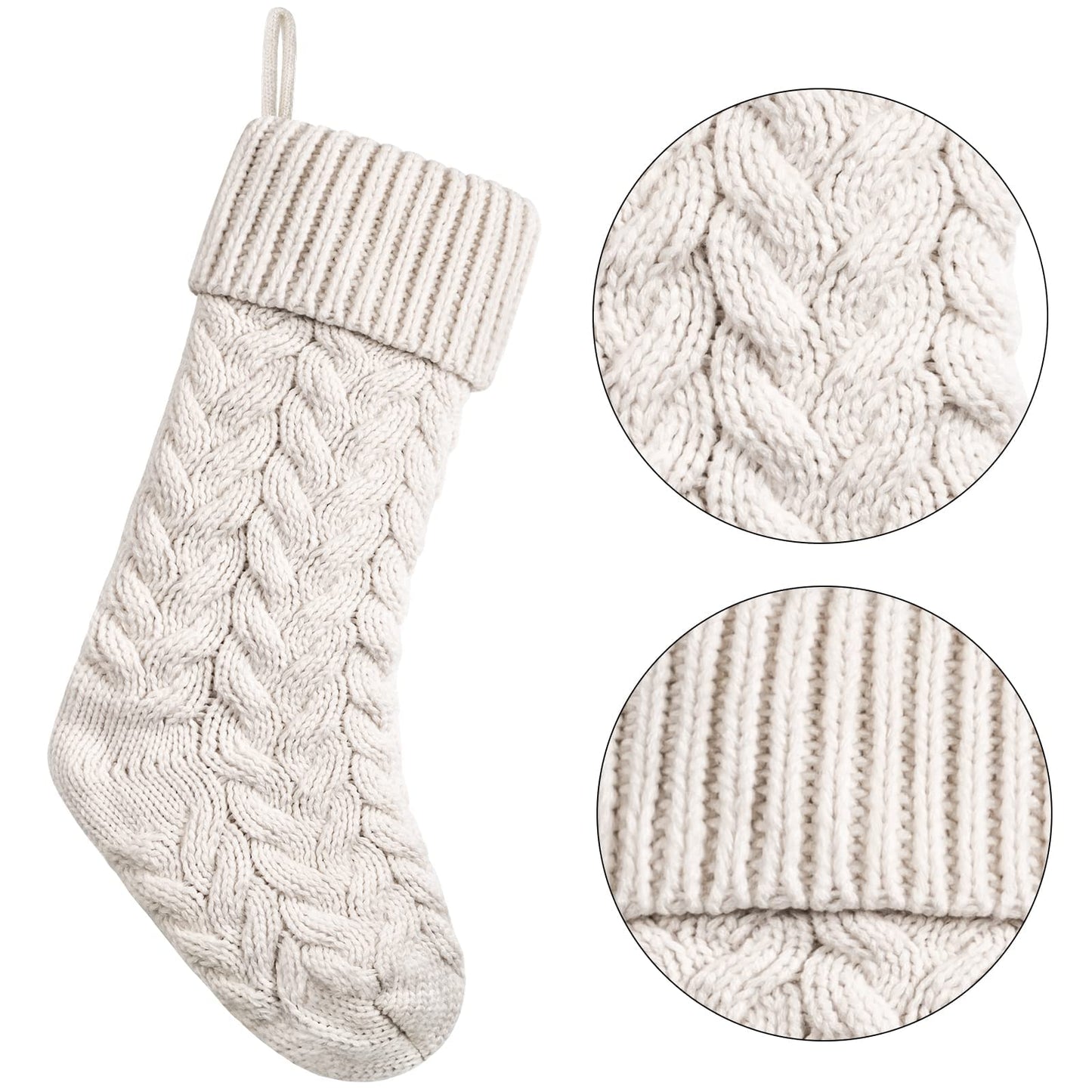 18 Inches Christmas Stockings Knit Xmas Stockings Large Fireplace Hanging Stockings for Family Christmas Decoration (Ivory, 5)