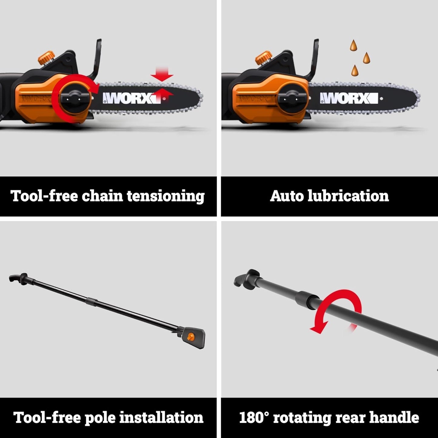 WORX Electric Pole Saw - 8 Amp, 10" Blade, Extends Up to 10 ft. for Effortless Tree Trimming