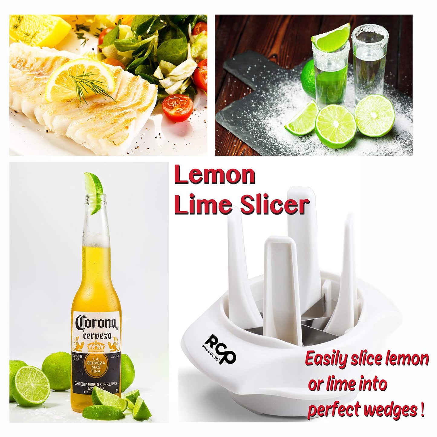 Lemon/Lime Slicer, to Garnish Food Drink - Stainless Steel Lime Cutter | Lemon Wedge Cutter for Perfect Lime Slices rebanador de limon - Chelda Lemon Salt and Tequila