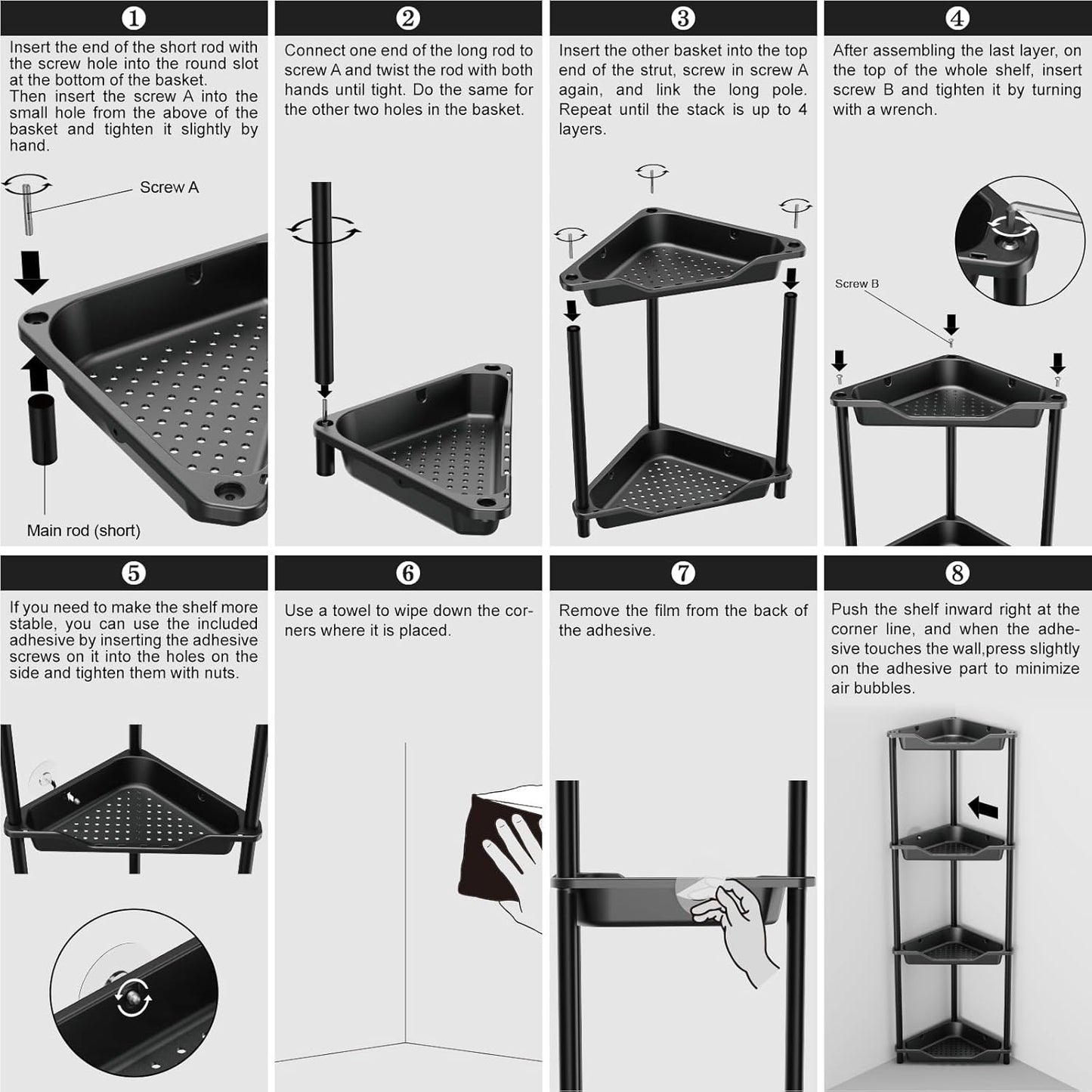 ODesign 4-Tier Corner Shower Caddy - Rustproof Organizer for Bathroom & Living Room | Black Metal & Plastic