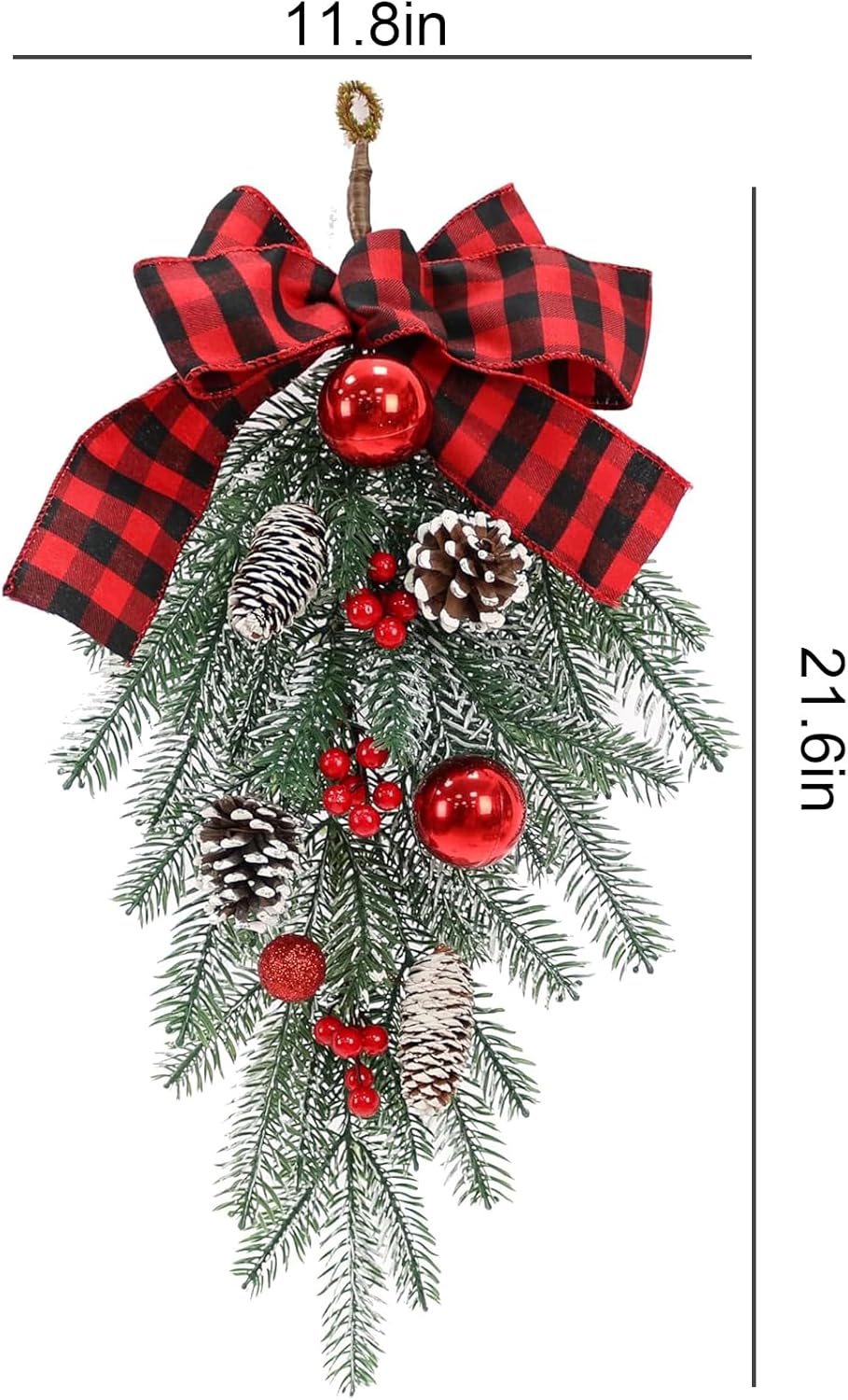 Regine Switzerland Christmas Swag | Teardrop Pine Cone Garland with Red Bow | Indoor/Outdoor Decor