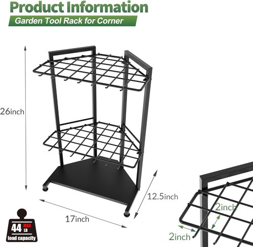 Garden Tool Organizer | Skiennix Heavy Duty Metal Rack with 34 Compartments & 14 Hooks for Efficient Storage