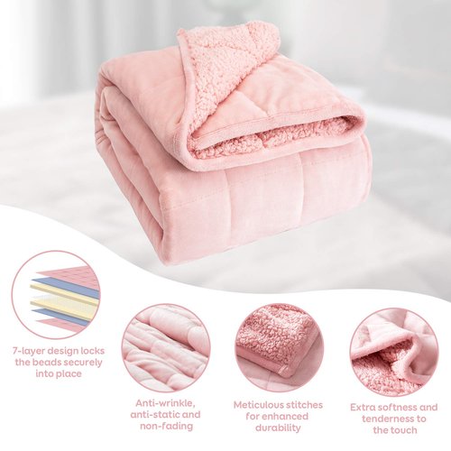 Cottonblue Sherpa Fleece Weighted Blanket 12lbs, Flannel Cozy Plush Blanket, Fuzzy Flannel Bedding Blanket Throw for Twin Full Bed, Minky Soft Blanket for Sofa Bed 48 x 72 inches, Blush Pink