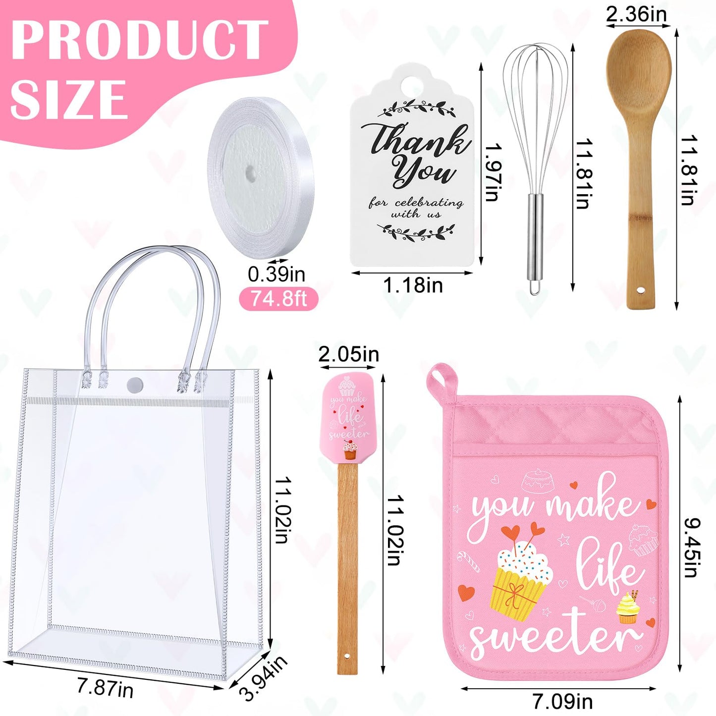 Teenyyou 6 Sets Baby Shower Prizes for Game Winners Potholder Silicone Spatula Bamboo Spoon Whisk Gift Bag Baking Set Gifts for Guests Games Prize Baby Shower Wedding Bridal Shower Favors