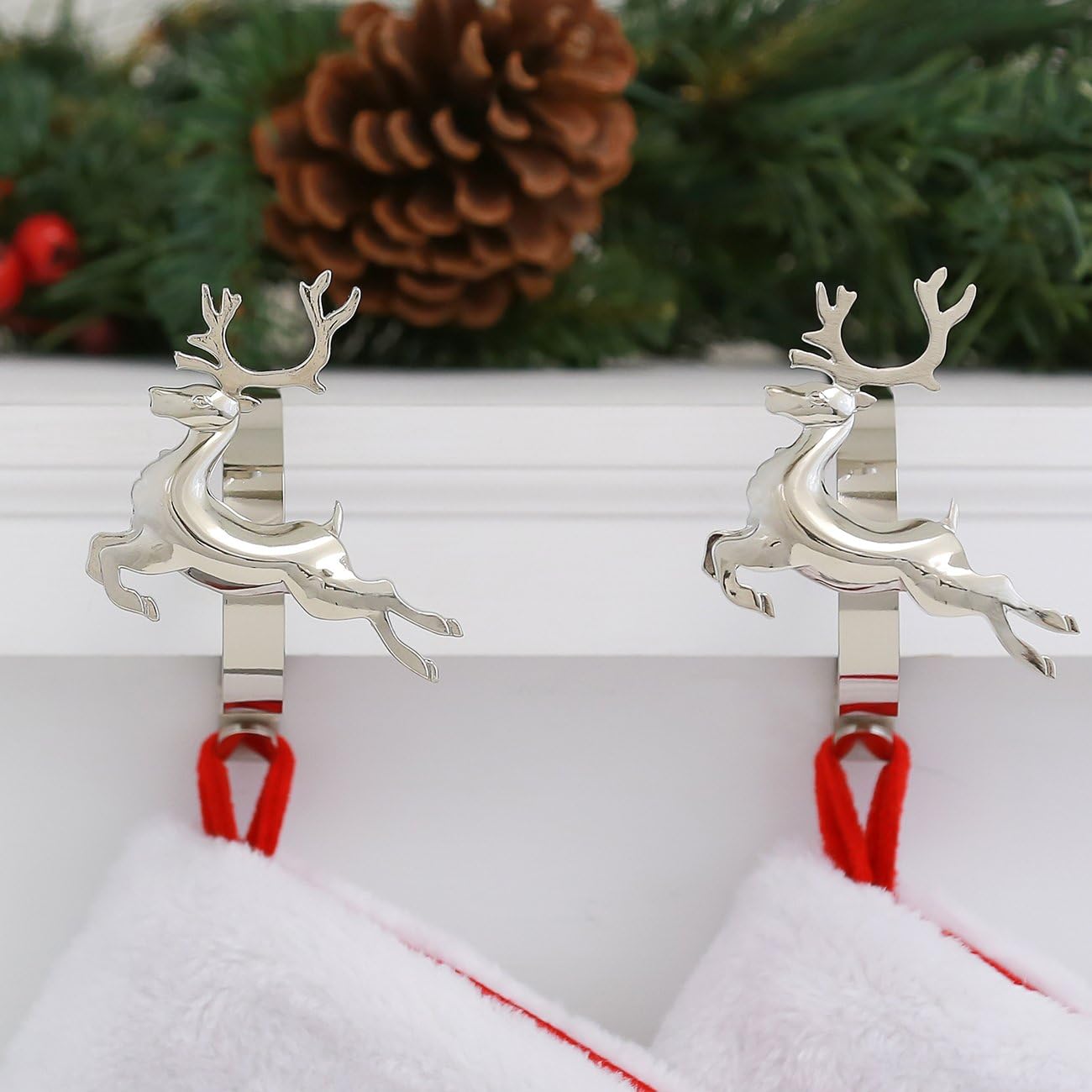 Gold MantleClip Stocking Holders Set - 4-Pack Removable ZINC Alloy Holiday Icons