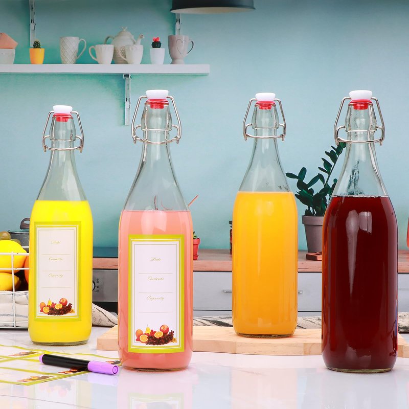 Woaiwo-q 8 Pack 32oz Swing Top Glass Bottles,Flip Top Brewing Bottle with Airtight Stopper Lids, for Juice, Water, Kombucha, Wine, Beer Brewing, Kefir Milk or Eggnog(Bonus Gaskets and Funnel)