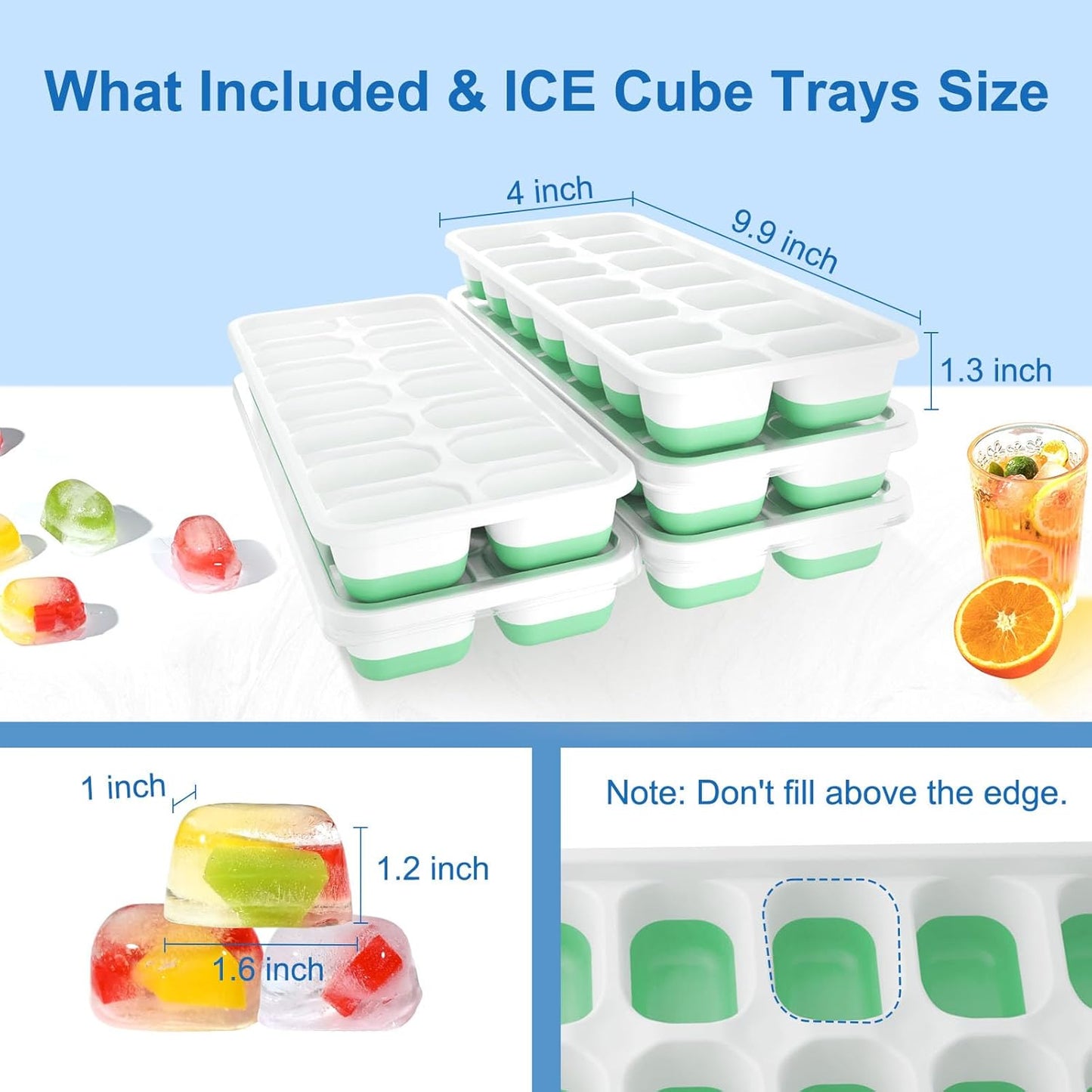 Skiennix 5-Pack Silicone Ice Cube Trays - Easy-Release Stackable Molds with Lids | BPA-Free for Drinks & Food